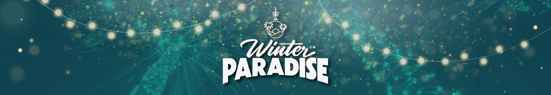Winter in Paradise logo with lights and palms