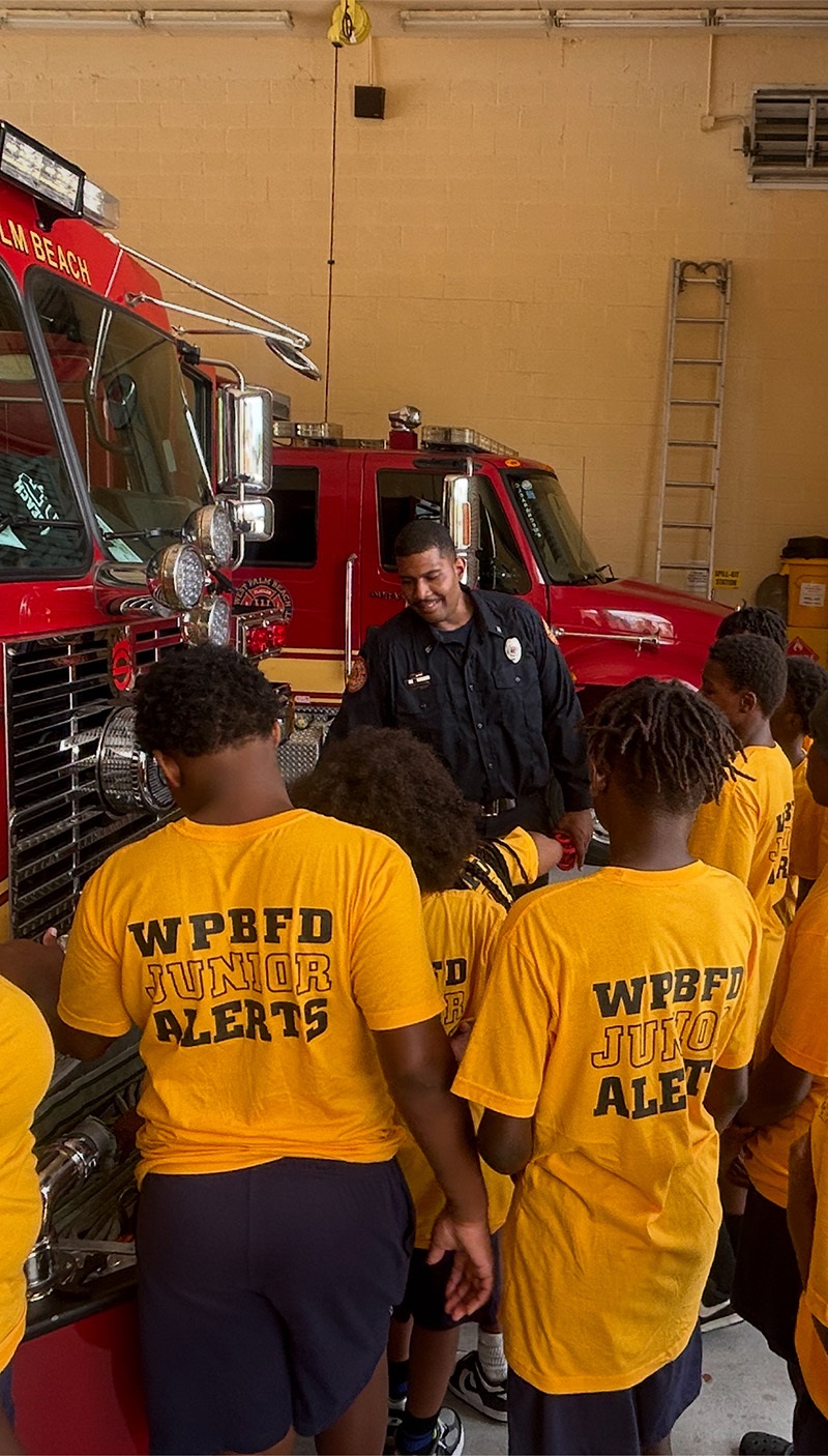 Team members learn about the various apparatus