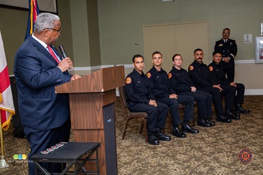 Mayor Keith A. James talks to the graduating class.