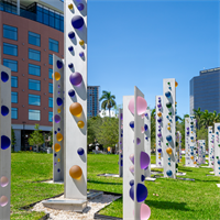 multiple glass spheres that are set into stainless steel forms.