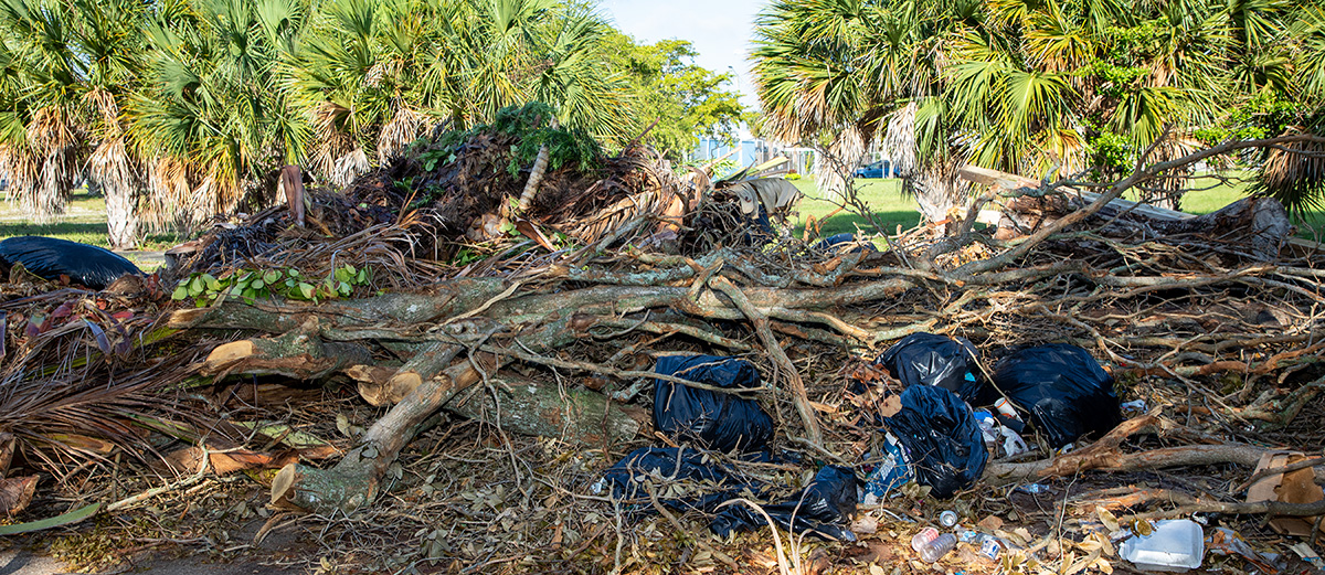 Hurricane debris piled high