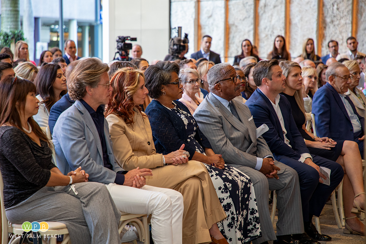 Mayor and First Lady Lorna James listen to the presentation