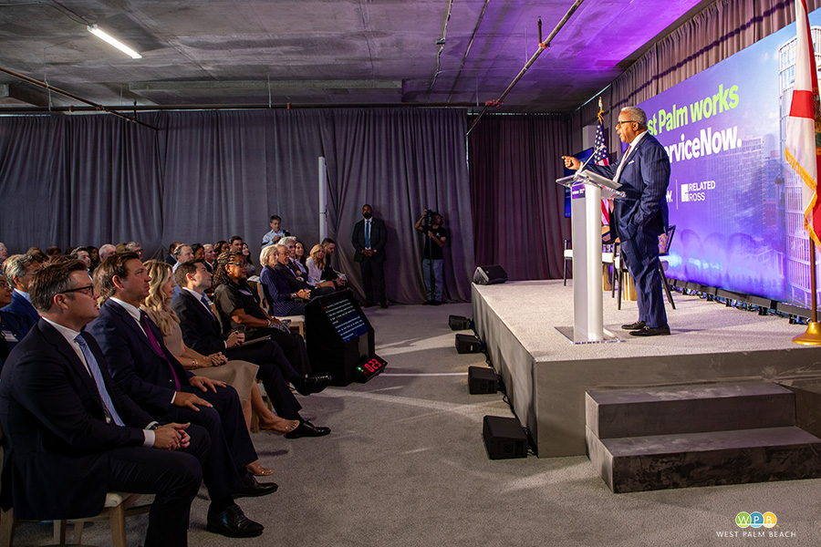 Mayor Keith A. James addresses the gathering