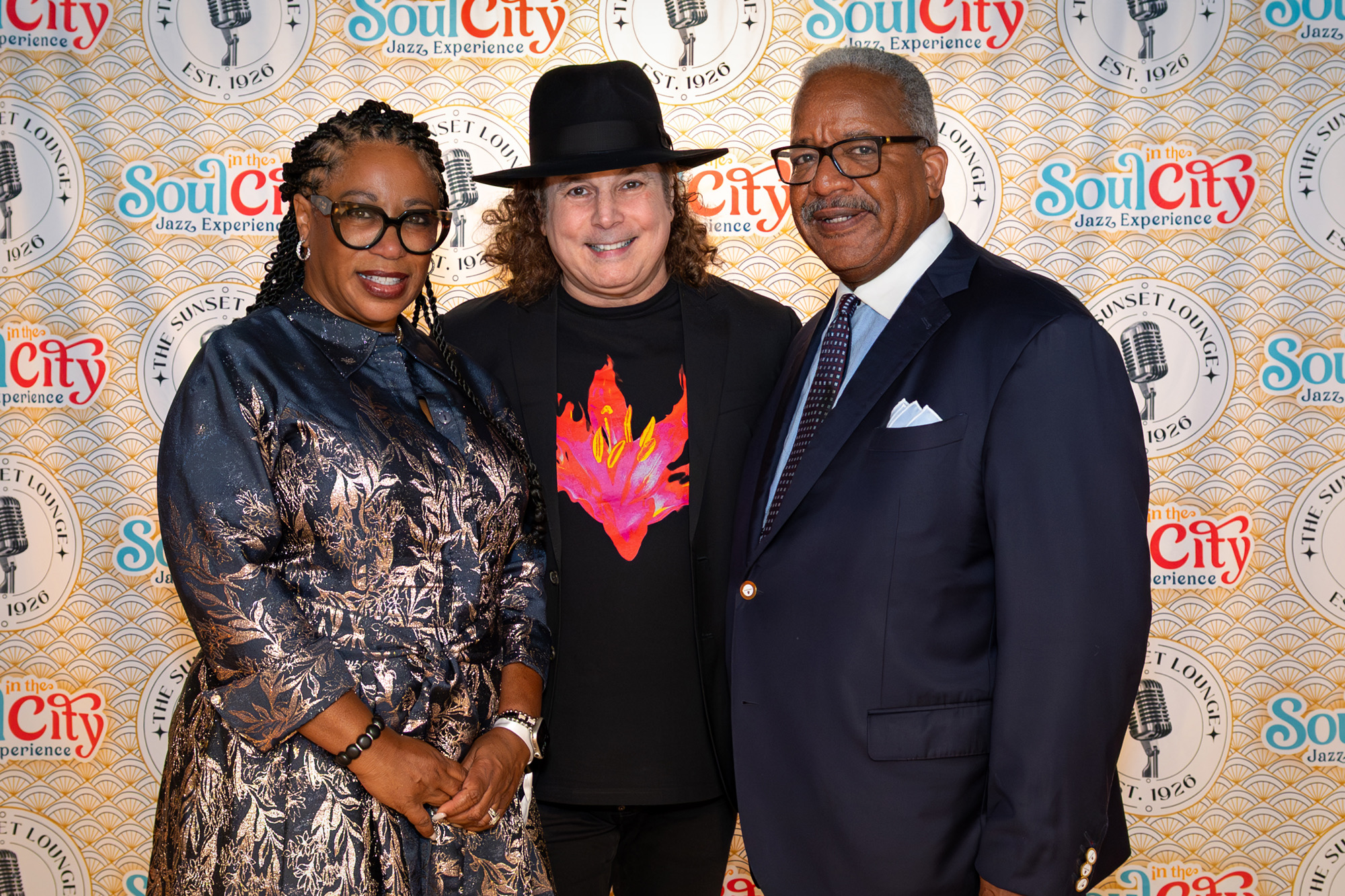 Mayor and Mrs. Keith A. James with Boney James, saxophonist at Sunset Lounge
