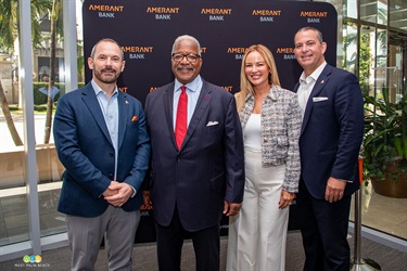 From Left, Carlos Iafigliola, Amerant Bank, Sr. Executive VP and COO, Mayor Keith A. James, Maria Olivera, Amerant Bank, and Braden Smith, Amerant Bank  Sr. Executive VP