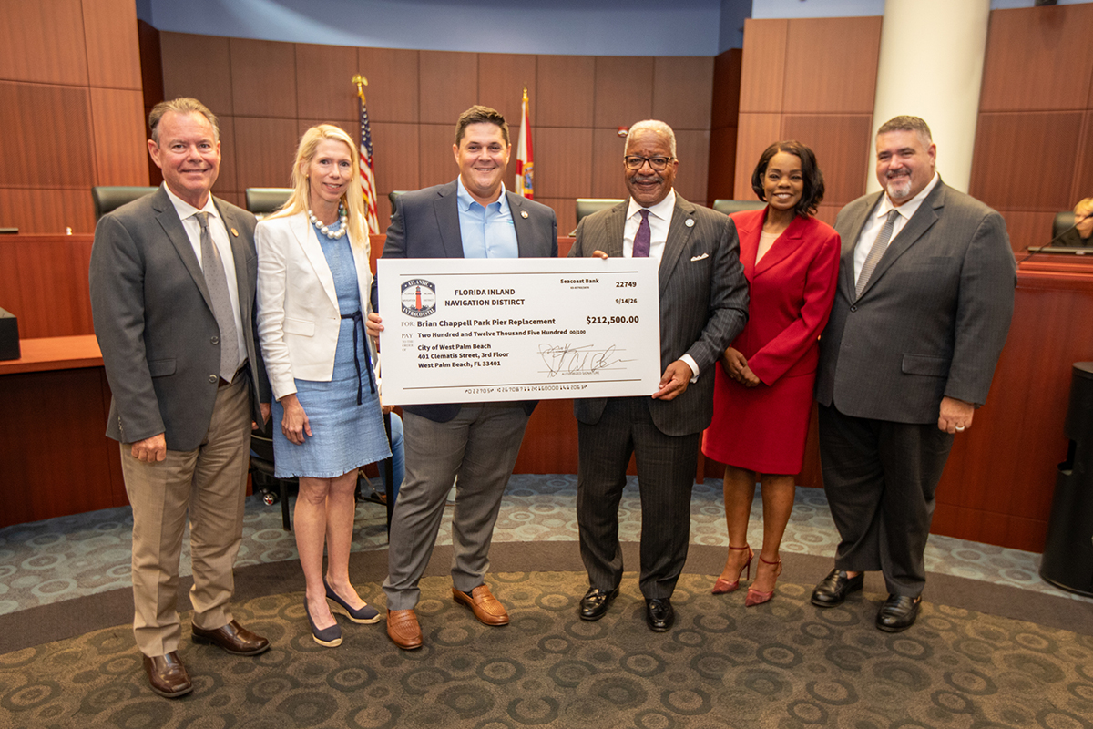 From left, Commissioner Stephen Sylvester, Commissioner Christy Fox, FIND Commissioner Austin Burkett, Mayor Keith A. James, Commissioner Shalonda Warren and Commission President Joe Peduzzi.