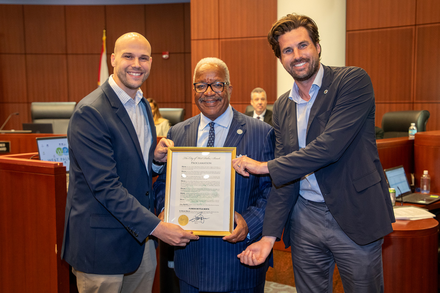 Three men, Brian Ruscher, Mayor Keith A. James and Nicholas Bixler