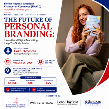 Flyer for The Future of Personal Branding AI marketing event at the Flagler Gallery, Wednesday, Aug. 26 at 5:30 p.m.