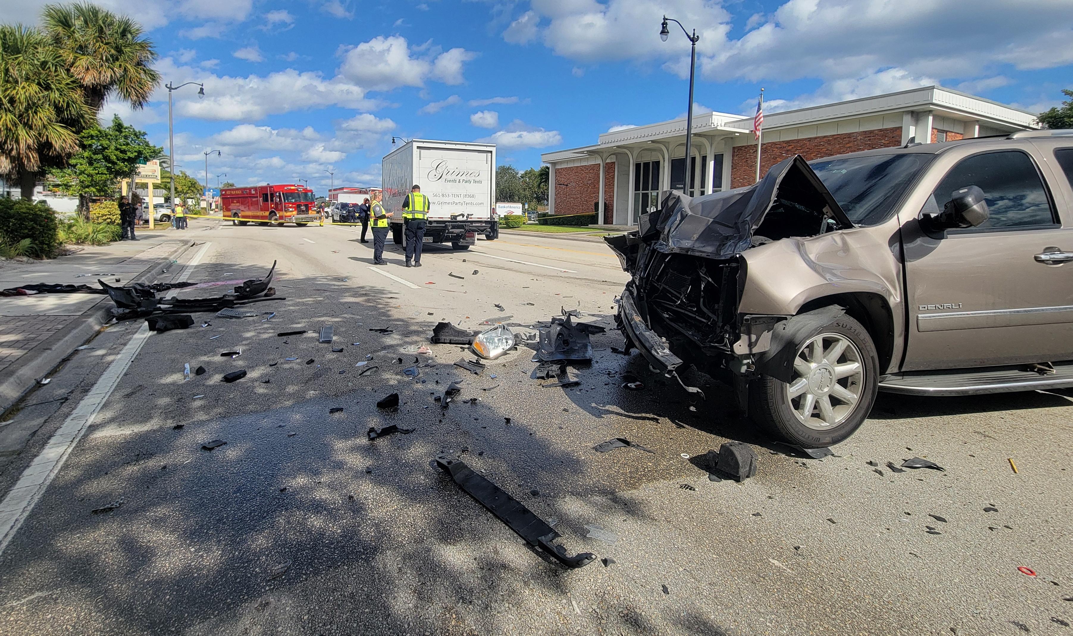 Vehicle with front end heavily damaged