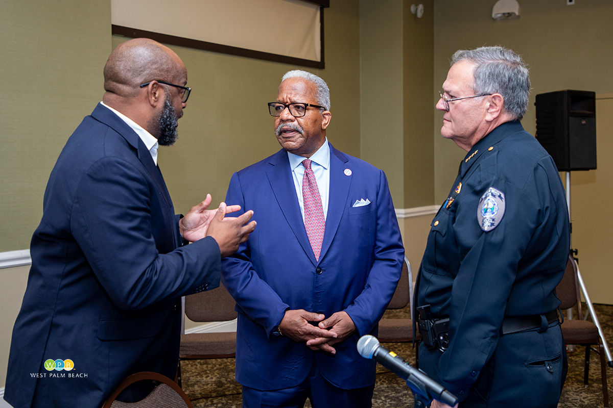 Three men, Kevin Jones, Mayor Keith A. James and Chief Tony Araujo